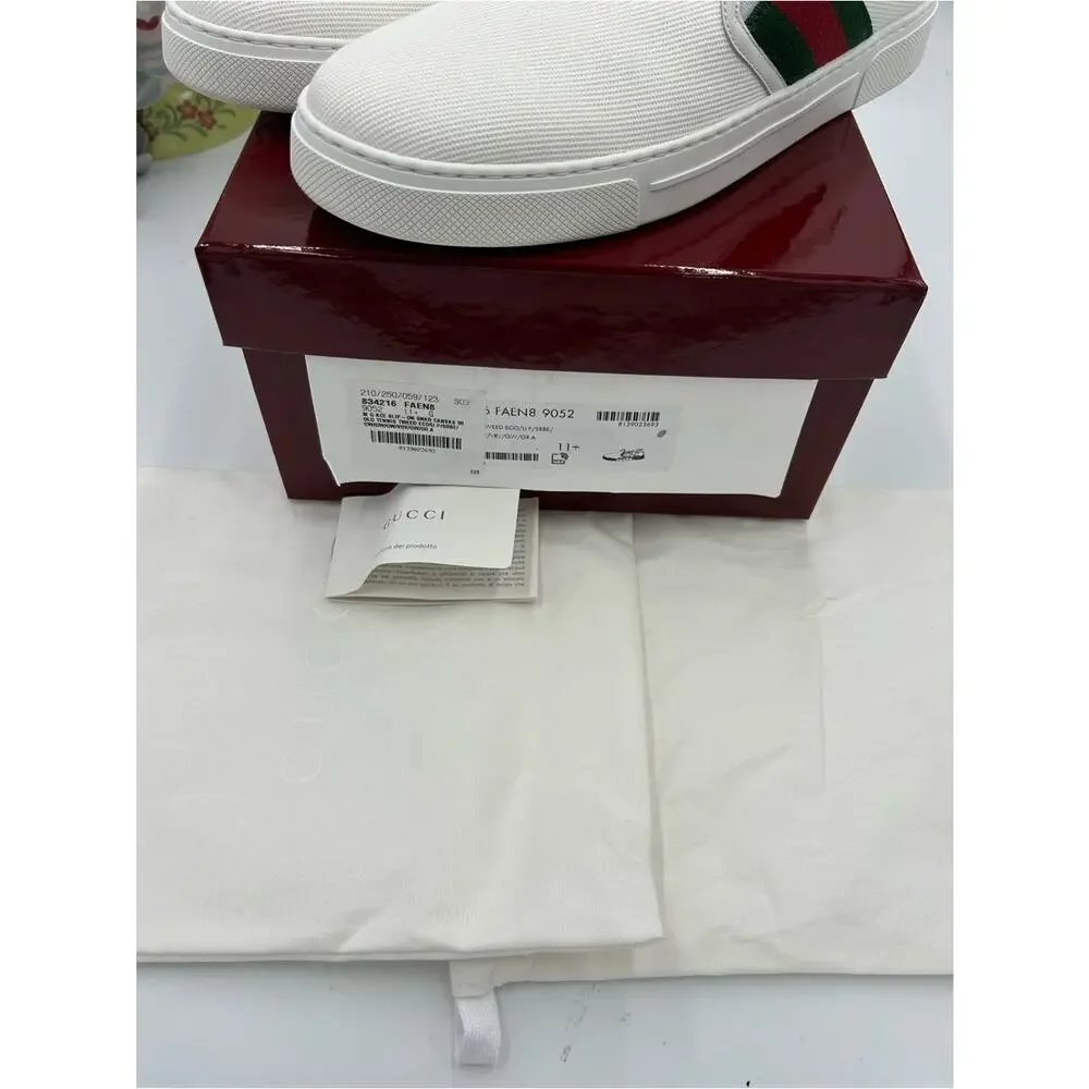 Men's Gucci white canvas ace slip on sneakers size 11.5 fits 12 US made Italy